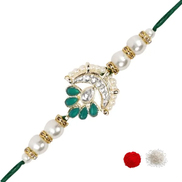 Green_And_White_Thread_Beaded_Rakhi_For_Raksha_Bandhan_For_Brother