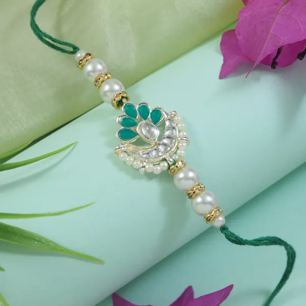 Green_And_White_Thread_Beaded_Rakhi_For_Raksha_Bandhan_For_Brother