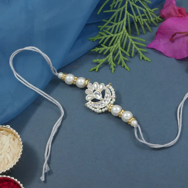 Delicate_Pearl_Beads_Grey_Rakhi_with_Roli_Chawal_&_Rakshabandhan_Card