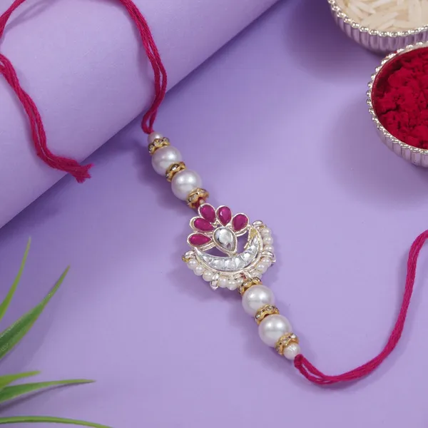 Delicate_Pearl_Beads_Pink_Rakhi_with_Roli_Chawal_&_Rakshabandhan_Card