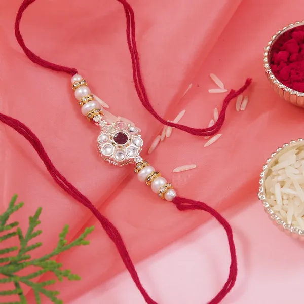 Delicate_Pearl_Beads_Maroon_Rakhi_with_Roli_Chawal_&_Rakshabandhan_Card