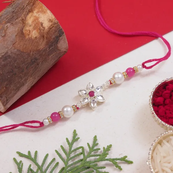 Pink_And_White_Thread_Beaded_Rakhi_For_Raksha_Bandhan_For_Brother