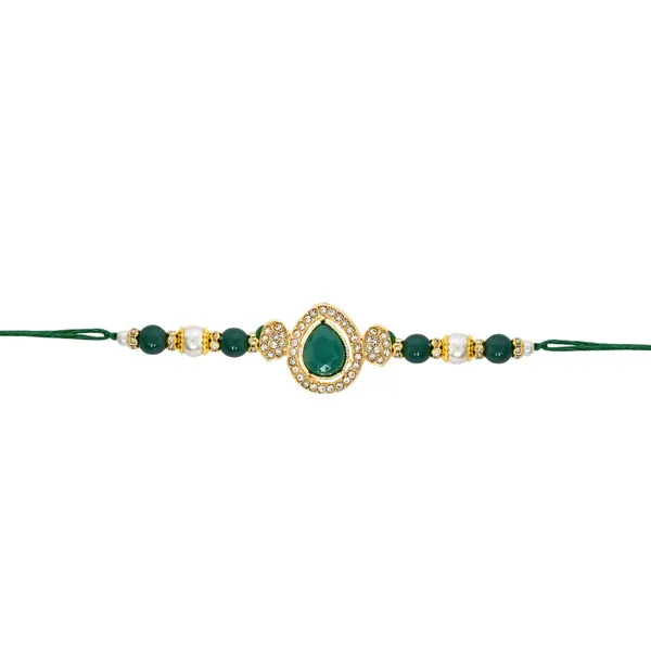 Delicate_Pearl_Beads_Green_Rakhi_with_Roli_Chawal_&_Rakshabandhan_Card