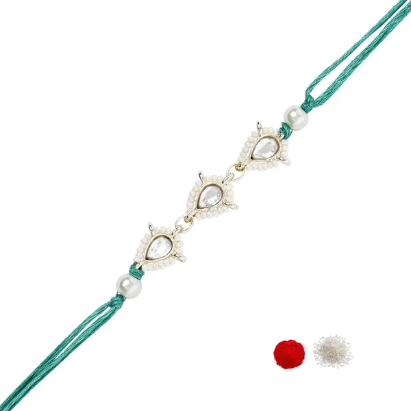Delicate_Pearl_Beads_Green_Rakhi_with_Roli_Chawal_&_Rakshabandhan_Card