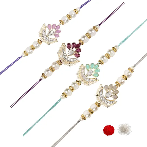 Elegance_Kundan_&_Pearl_Beads_Rakhi_with_Roli_Chawal_&_Card_(Pack_of_4)