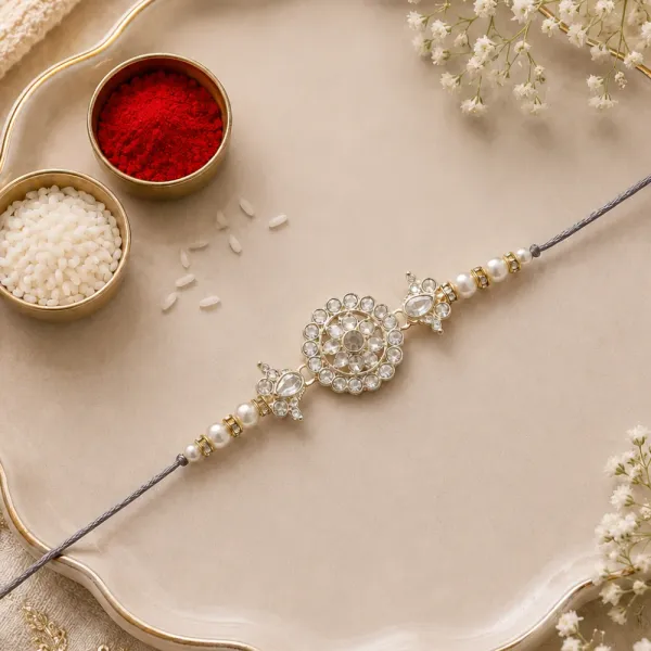 Delicate_Pearl_Beads_Grey_Rakhi_with_Roli_Chawal_&_Rakshabandhan_Card