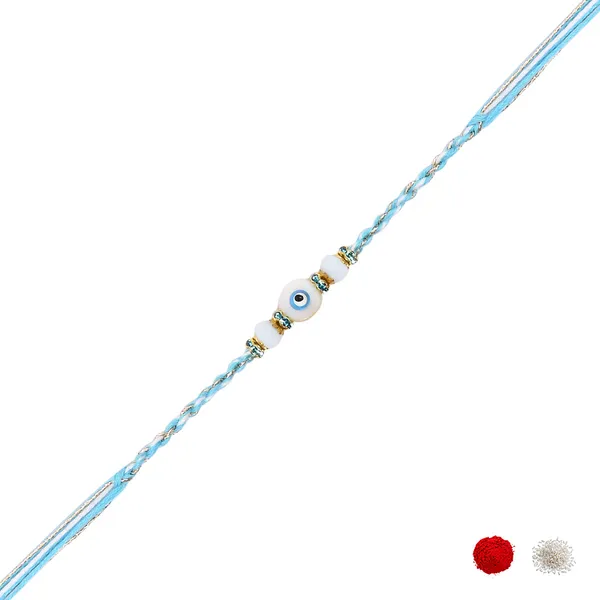 Blue_And_White_Thread_Beaded_Rakhi_For_Raksha_Bandhan_For_Brother