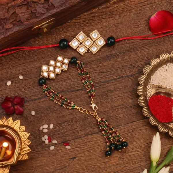 Kundan_Bhaiya_Bhabhi_Lumba_Pearl_Rakhi_With_Roli_Chawal
