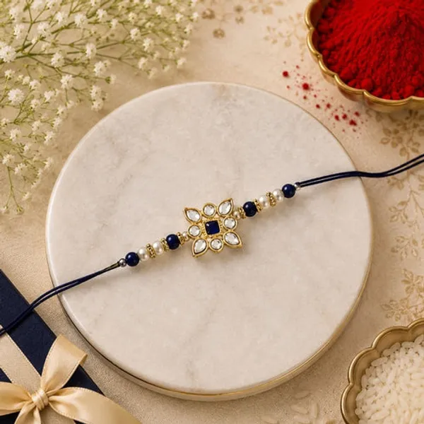Delicate_Pearl_Beads_Blue_Rakhi_with_Roli_Chawal_&_Rakshabandhan_Card