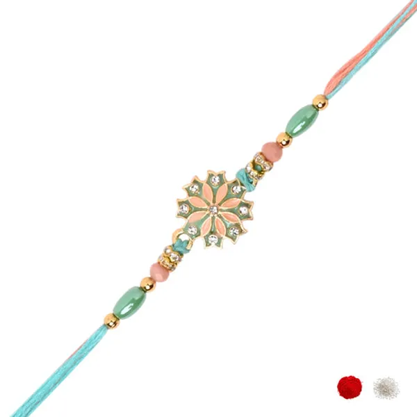 Elegant_Mint_Enamel_Floral_Rakhi_with_Roli_Chawal_&_Rakshabandhan_Card