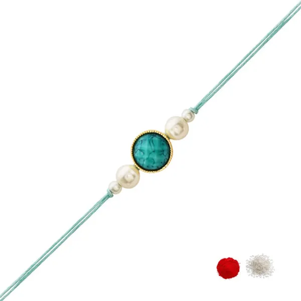 Delicate_Pearl_Beads_Marble_Finish_Turquoise_Rakhi_with_Roli_Chawal_&_Rakshabandhan_Card
