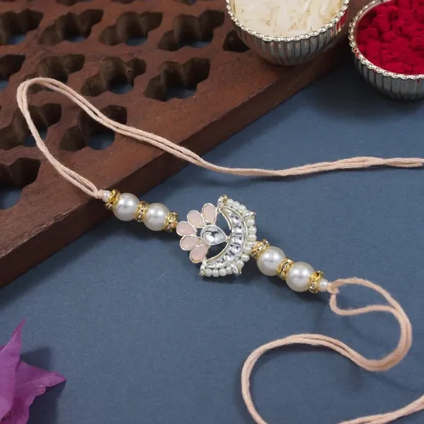 Delicate_Pearl_Beads_Peach_Rakhi_with_Roli_Chawal_&_Rakshabandhan_Card