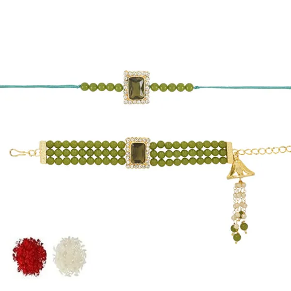 Elegant_Bhaiya_Bhabhi_Lumba_&_Pearl_Rakhi_With_Roli_Chawal_&_Card
