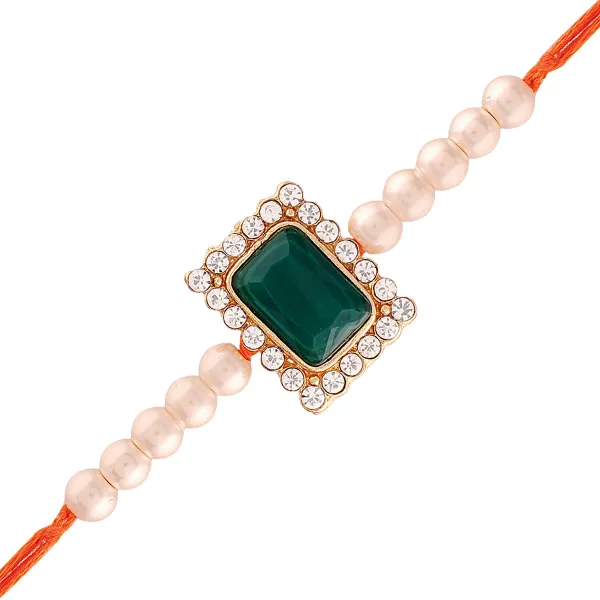 Gold_Plated_Pearl_Green_Stone_Beaded_Rakhi_Bracelet_for_Brother/Men