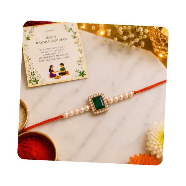 Gold_Plated_Pearl_Green_Stone_Beaded_Rakhi_Bracelet_for_Brother/Men