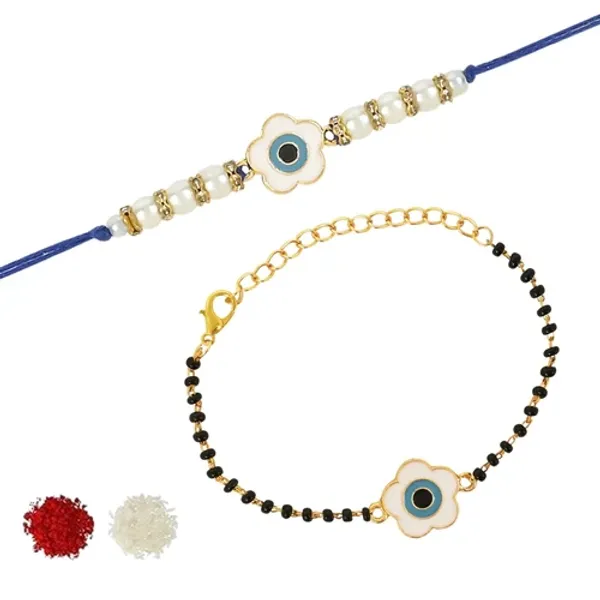 Floral_Shape_Enamel_Bhaiya_Bhabhi_Lumba_Mangalsutra_Bracelet_&_Rakhi_With_Roli_Chawal_&_Card