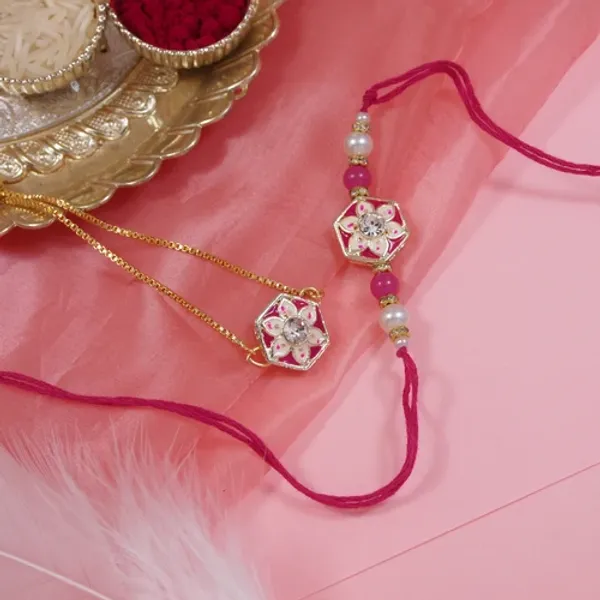 Designer_Bhaiya_Bhabhi_pink_Lumba_Bracelet_&_Rakhi_With_Roli_Chawal_&_Card