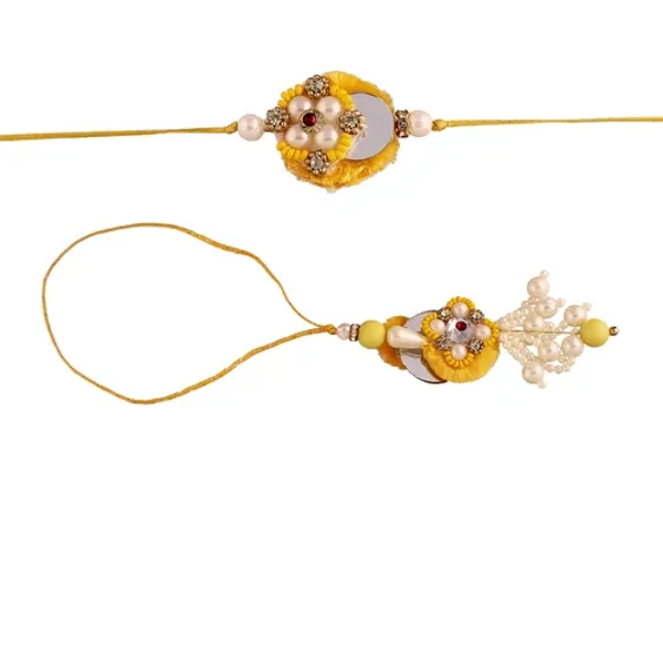 Yellow_White_Pearl_Bead_Bhaiya_Bhabhi_Rakhi_With_Roli_and_Chawal