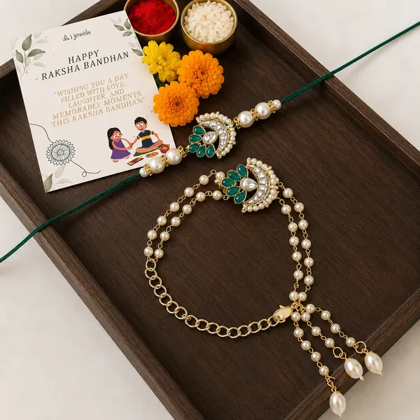 White_And_Green_Thread_Beaded_Rakhi_For_Raksha_Bandhan_For_Bhaiya_And_Bhabhi