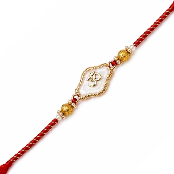 Om_White_Enamel_Rakh_iwith_Roli_Chawal_&_Rakshabandhan_Card