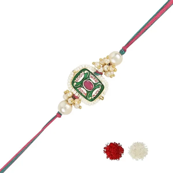 Mesmerizing_Kundan_And_Meena_Rakhi_With_Roli_Chawal_&_Card
