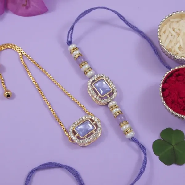 Designer_Bhaiya_Bhabhi_Purple_Lumba_Bracelet_&_Rakhi_With_Roli_Chawal_&_Card