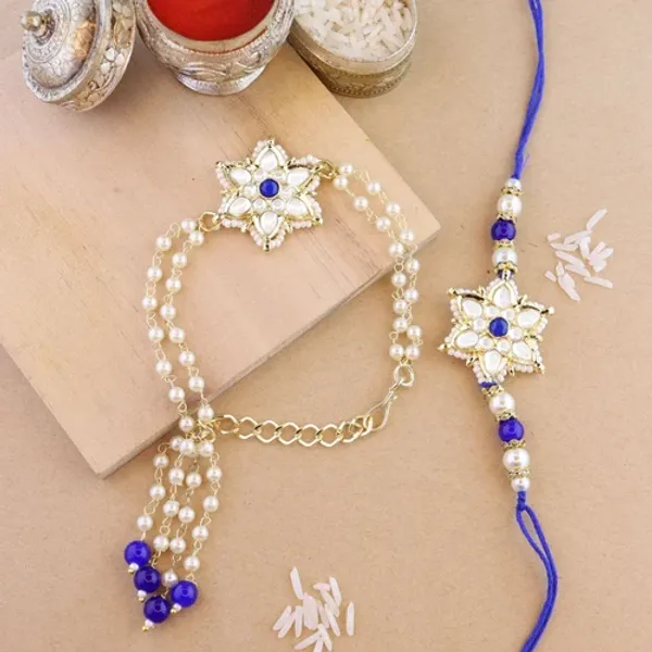 Elegant_Bhaiya_Bhabhi_Lumba_&_Pearl_Rakhi_With_Roli_Chawal_&_Card
