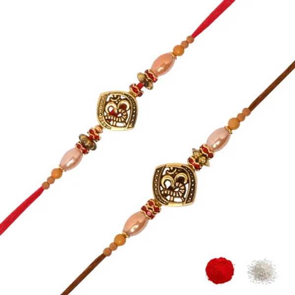 Antique_Beaded_OM_Rakhi_Combo_for_Bhai_-_Pack_of_2_with_Roli_Chawal