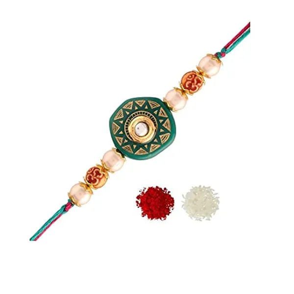 Gold_Plated_Ethnic_Designer_Pearl_Kundan_Rakhi_for_Brother/Men