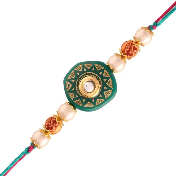 Gold_Plated_Ethnic_Designer_Pearl_Kundan_Rakhi_for_Brother/Men
