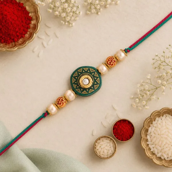 Gold_Plated_Ethnic_Designer_Pearl_Kundan_Rakhi_for_Brother/Men
