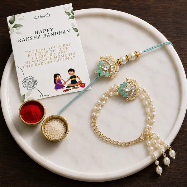 Elegant_Bhaiya_Bhabhi_Lumba_Pearl_Mint_Rakhi_With_Roli_Chawal_&Card