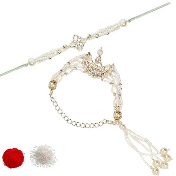 Elegant_Bhaiya_Bhabhi_White_Lumba_Pearl_Rakhi_With_Roli_Chawal_&Card