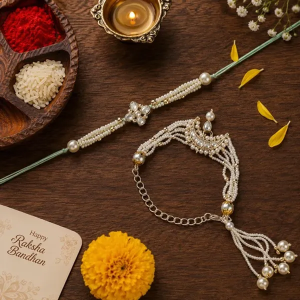 Elegant_Bhaiya_Bhabhi_White_Lumba_Pearl_Rakhi_With_Roli_Chawal_&Card