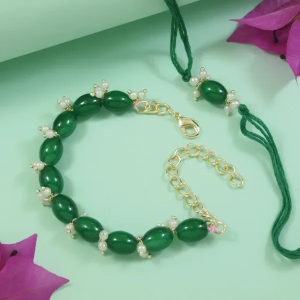 Elegant_Bhaiya_Bhabhi_Green_Lumba_&_Pearl_Rakhi_With_Roli_Chawal_&Card