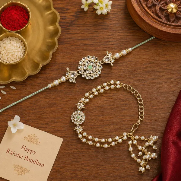 Elegant_Bhaiya_Bhabhi_Mint_Lumba_Pearl_&_Rakhi_With_Roli_Chawal_&_Card