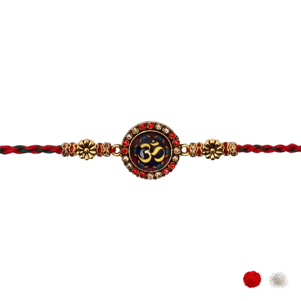 Enamel_Om_Rakhi_For_Bhai_-_Religious_Design_with_Roli_Chawal_&_Card
