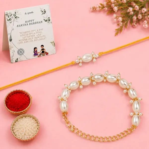 Elegant_Bhaiya_Bhabhi_White_Lumba_Pearl_Rakhi_With_Roli_Chawal_&Card