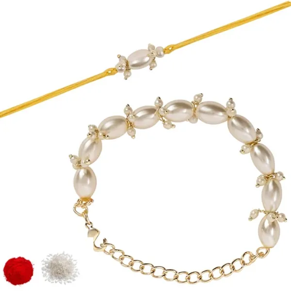 Elegant_Bhaiya_Bhabhi_White_Lumba_Pearl_Rakhi_With_Roli_Chawal_&Card