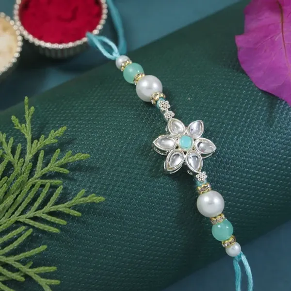 Delicate_Pearl_Beads_Mint_Rakhi_with_Roli_Chawal_&_Rakshabandhan_Card