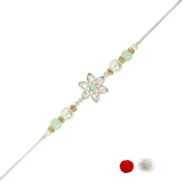 Delicate_Pearl_Beads_Mint_Rakhi_with_Roli_Chawal_&_Rakshabandhan_Card