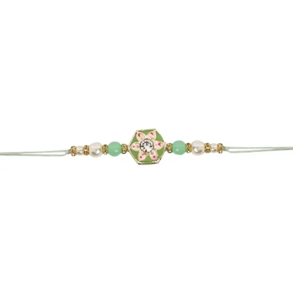 Delicate_Pearl_Beads_Mint_Rakhi_with_Roli_Chawal_&_Rakshabandhan_Card