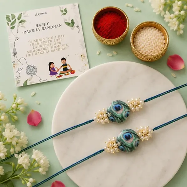 Beautiful_Peacock_Feather_Rakhi_with_Roli_Chawal_&_Card_(Pack_of_2