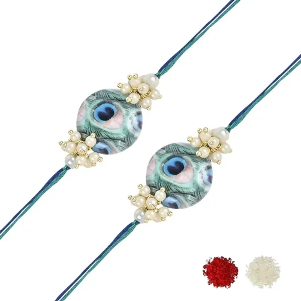 Beautiful_Peacock_Feather_Rakhi_with_Roli_Chawal_&_Card_(Pack_of_2