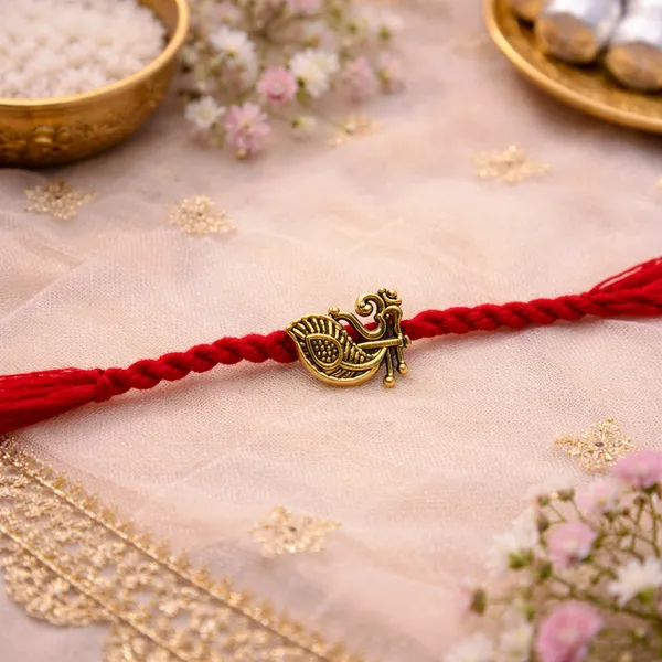 Om_Peacock_Feather_Rakhi_with_Roli_Chawal_&_Rakshabandhan_Card
