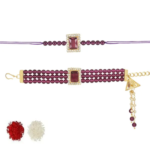 Elegant_Bhaiya_Bhabhi_Lumba_&_Pearl_Rakhi_With_Roli_Chawal_&_Card