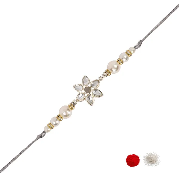 Delicate_Pearl_Beads_Grey_Rakhi_with_Roli_Chawal_&_Rakshabandhan_Card