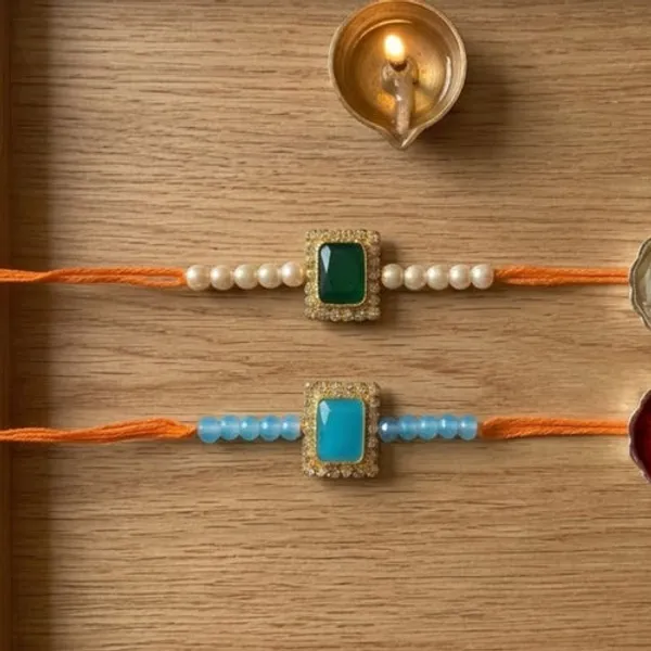 18k_Gold_Plated_Stone_Pearl_Beaded_Combo_Rakhi_with_roli_chawal_for_Brother/_Bhaiya_(Pack_of_2)