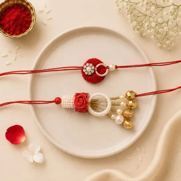 Red_Flower_Pearl_Rakhi_Bhaiya_Bhabhi_With_Roli_Chawal