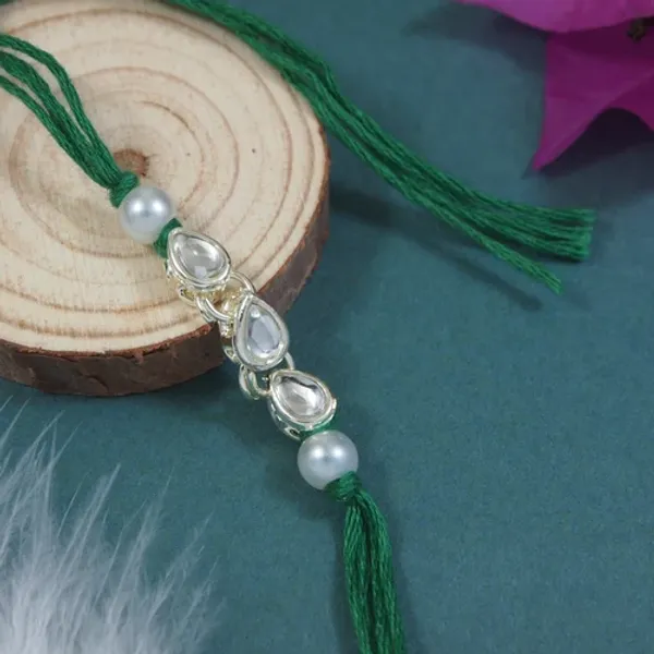 Delicate_Pearl_Beads_Green_Rakhi_with_Roli_Chawal_&_Rakshabandhan_Card